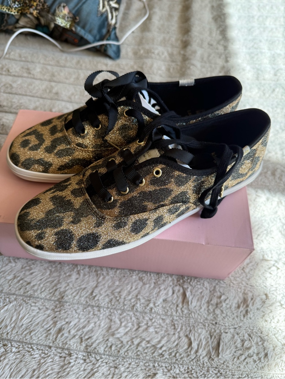 kate spade Leopard Glitter Lace-Up Sneakers in Black & Gold